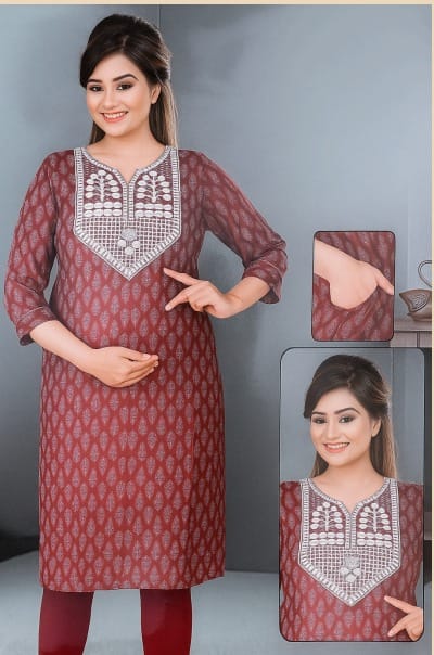 Cotton Maroon Kurti with MinimalPrint