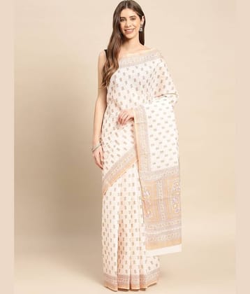 SHANVIKA Cotton Printed Saree Without Blouse Piece ( Beige )