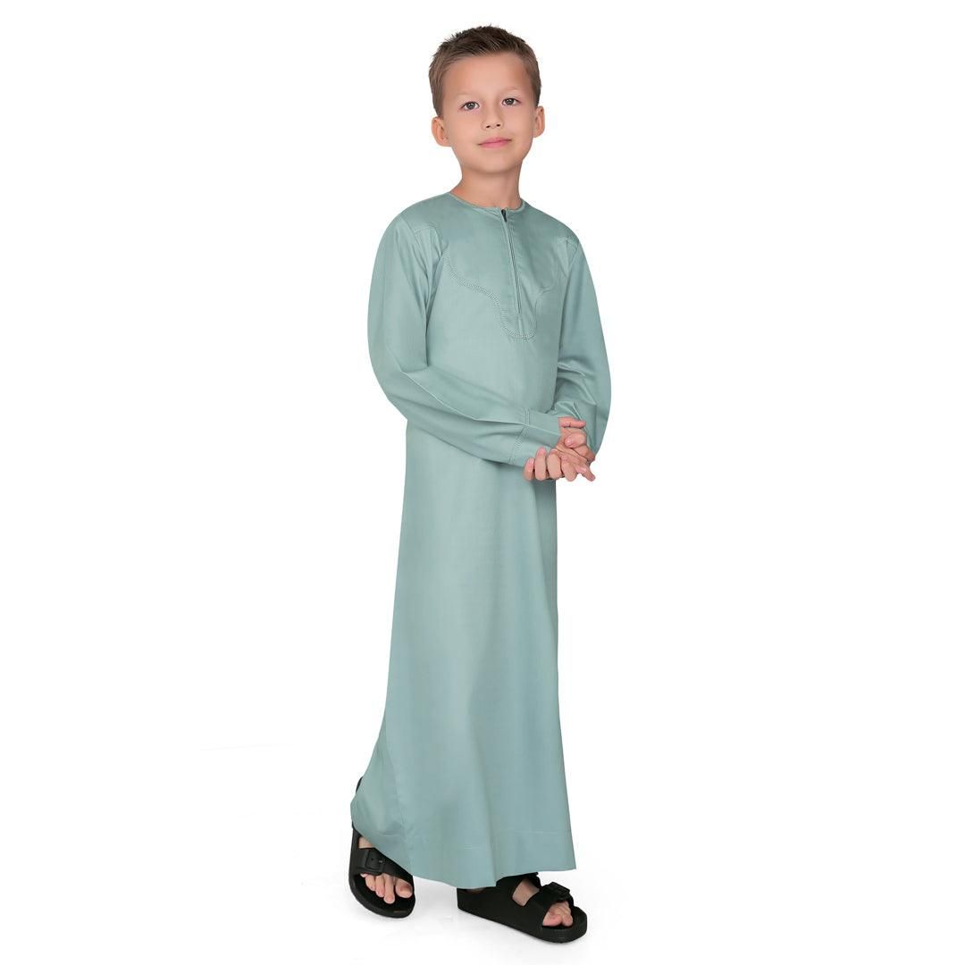 Kurvig Omani Green Thobe for Kids-5