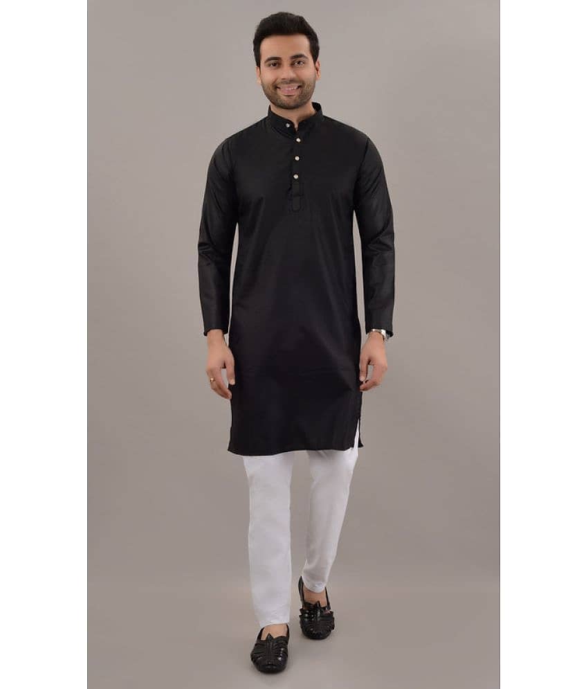 MOUDLIN Black Cotton Blend Regular Fit Men's Kurta Pyjama Set ( Pack of 1 )