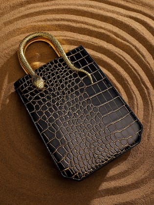 The Gilded Viper Hand Bag - Onyx Black-Handbag