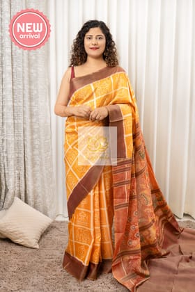 Exclusive Odisha Ikkat Nabakothi Pure Silk Saree- Pale Golden Yellow