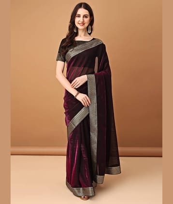 Parmila Fashion Lycra Embellished Saree With Unstitched Blouse Piece ( Wine )