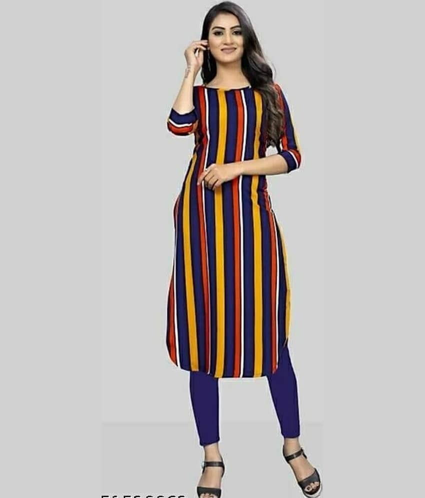 AK FASHION MALL Pack of 1 Crepe Printed Straight Women's Kurti - ( Multicolor )
