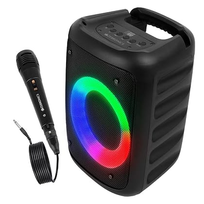 ZEBRONICS Zeb-Buddy 100 Portable BT v5.0 Speaker with TWS, 20W RMS, Wired mic Karaoke, 5H Backup, RGB LED, AUX, USB, Micro SD, Built in Rechargeable Battery and Mobile Holder, Black
