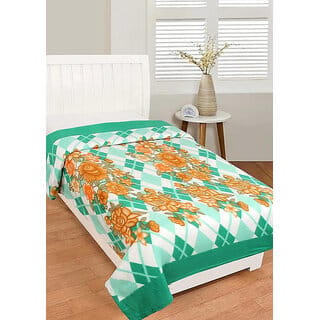 Unv Classical Printed Single Size Fleece Blanket For Ac  Travelling  (Green)