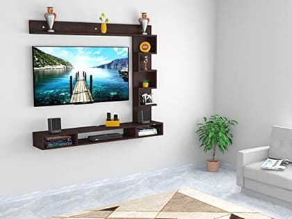 DAS Hubert Mini Wall Mount Engineered Wood TV Entertainment Unit/Tv Rack Set to Box Stand with Wall Shelves for Living Room Flowery Wenge Finish (Ideal for up to 43") Screen