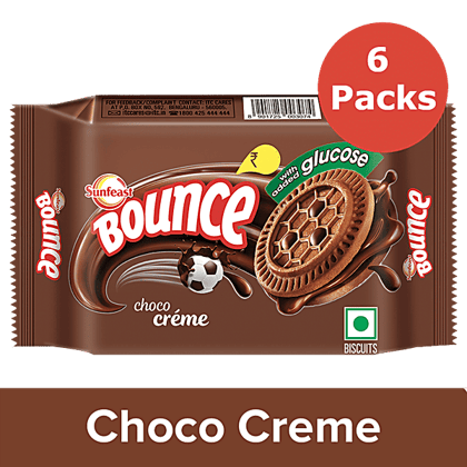 Sunfeast Bounce Biscuits - Choco Creme Cookies, 6x58 g Multipack