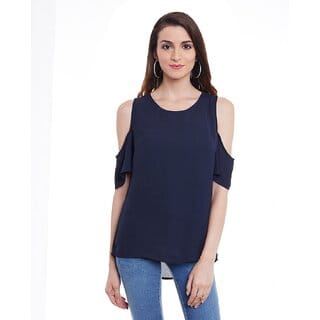 Purys Women Dark Blue Solid Regular Top