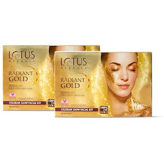 Lotus Herbals Radiant Gold Cellular Glow1 Facial Kit  With 24K Gold Leaves  For Skin Glow  37G ( Pack Of 2 )