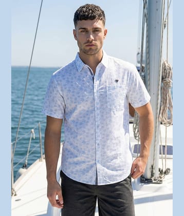 Kuons Avenue Linen Regular Fit Printed Half Sleeves Men's Casual Shirt - Sky Blue ( Pack of 1 )
