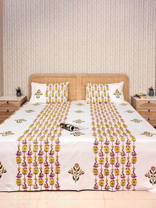 Premium Percale Cotton Super King Bedsheet with 2 Pillow Covers-Hand Block / Super King (108 X108 Inches) / Regular