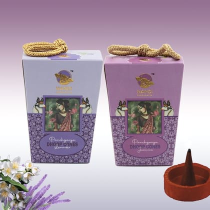 Nandi Panchgavya 100 Percent Cow Dung Lavender & Jasmine Dhoop Cones (100 Pcs) with Stand