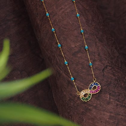 Stainless Steel Colourful Infinity Pendent Pearl Chain Neckl