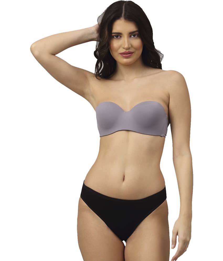 PrettyCat Polyester Women's Bra & Panty Set ( Grey Melange )