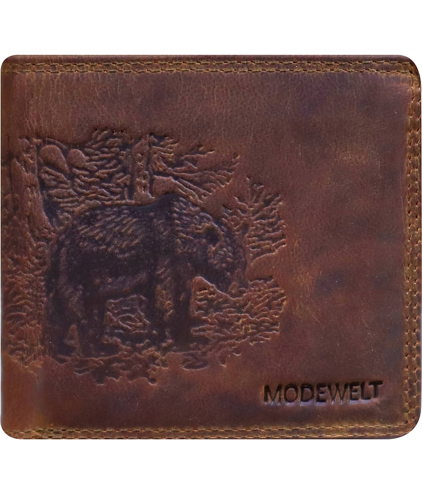 MODEWELT Khaki Leather Men's Two Fold Wallet ( Pack of 1 )
