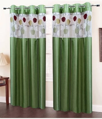 Homefab India Plain Semi-Transparent Eyelet Window Curtain 5ft (Pack of 2) - Green