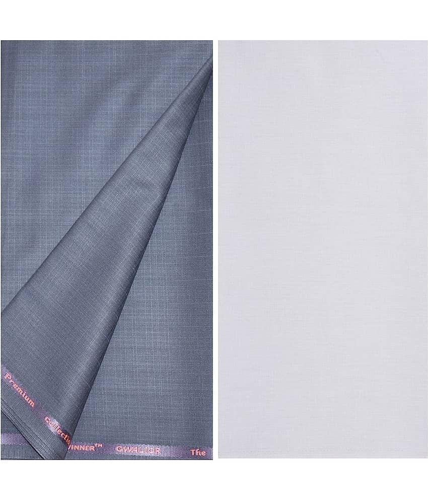 KUNDAN SULZ GWALIOR White Cotton Blend Unstitched Shirts & Trousers ( 1 Pant & 1 Shirt Piece )