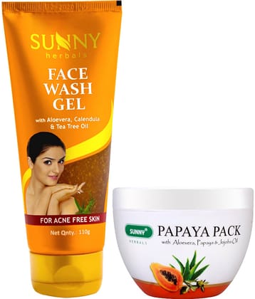 SUNNY HERBALS Papaya Pack 150 gm and Tea Tree Oil Face Wash 110 mL