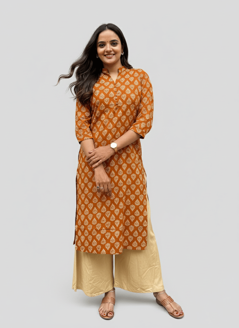 Rivaaj Ethnic Rutvi Kurta (Size M) | Yellow Pure Cotton Straight Fit | V-Neck with Collar | Machine Washable | Summer Wear