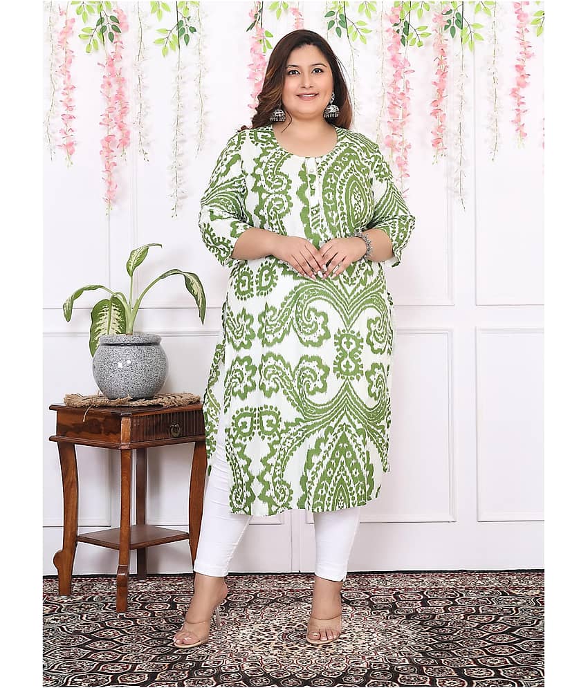Label Flavia Women Cotton Printed Straight Kurti ( Green )