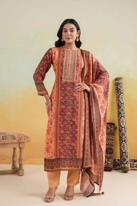 Kavish Noor-e-Gulab Maroon Kurta Pant and Dupatta Set-S / Maroon / Maroon