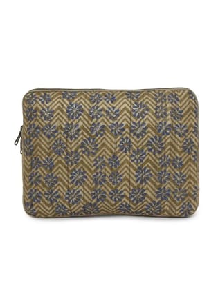 Tisser Tusser Silk laptop  zig Zag Sleeve Bag With hand Block Print