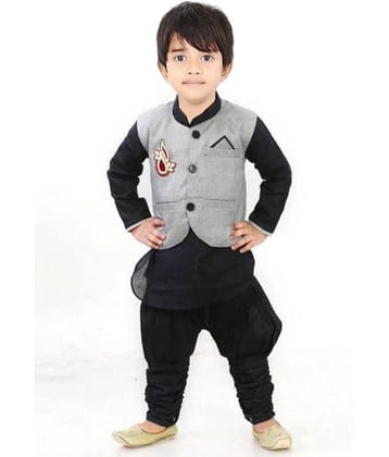 hrr Boys Cotton Blend Black Kurta Pyjama Set ( Pack of 1 )