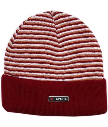 Bizarro.in Maroon & White Striped Woollen Cap
