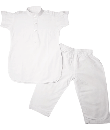 harshvardhanmart Boys 100% Cotton - Pattern Kurta Pant Set ( White , Pack of 1 )