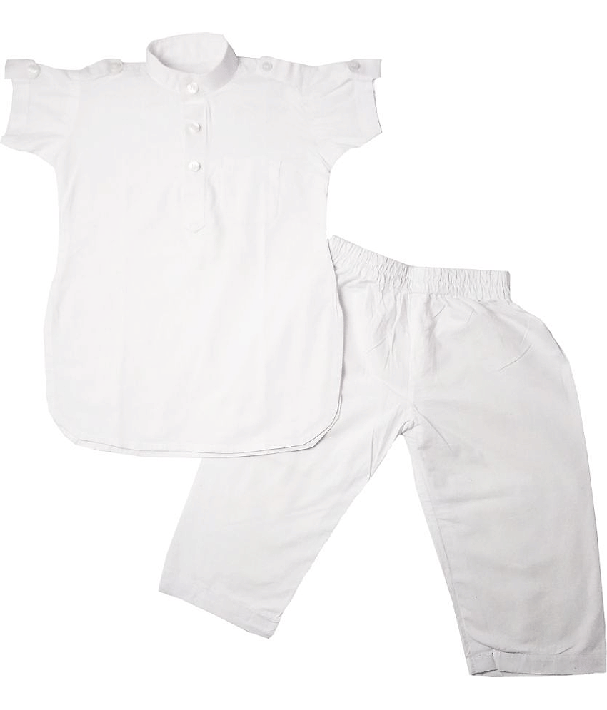 harshvardhanmart Boys 100% Cotton - Pattern Kurta Pant Set ( White , Pack of 1 )