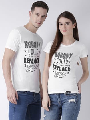 Nobody Printed White Color Couple Tshirts-Men-S / Women-S