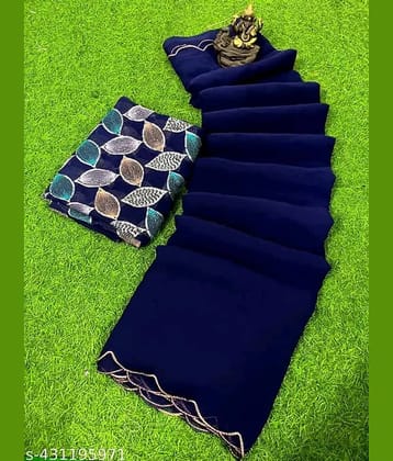 supalee Tex Georgette Solid Saree With Unstitched Blouse Piece ( Multicolor1 )