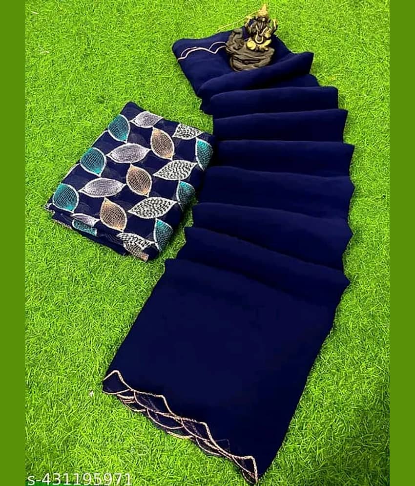 supalee Tex Georgette Solid Saree With Unstitched Blouse Piece ( Multicolor1 )