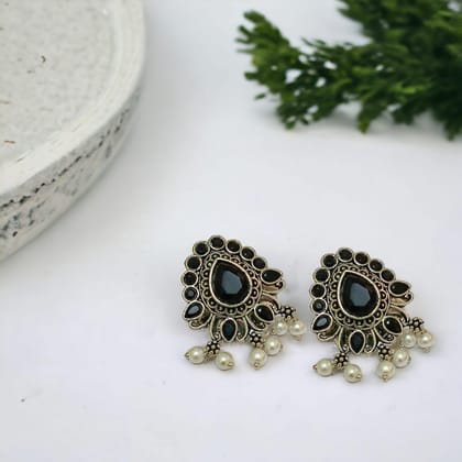 Brass Oxidized Silver Jhumkas | Sarichka-Black