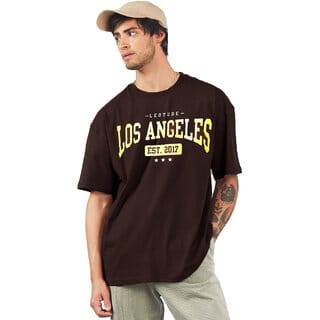 Leotude Men Brown Printed Cotton Blend T-Shirt