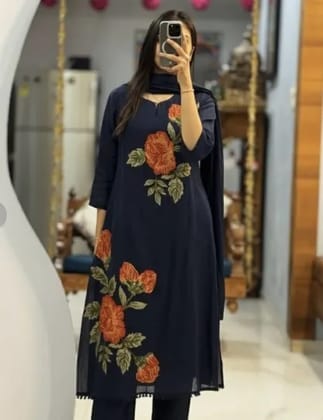 Premium cotton rose embroider ethnic