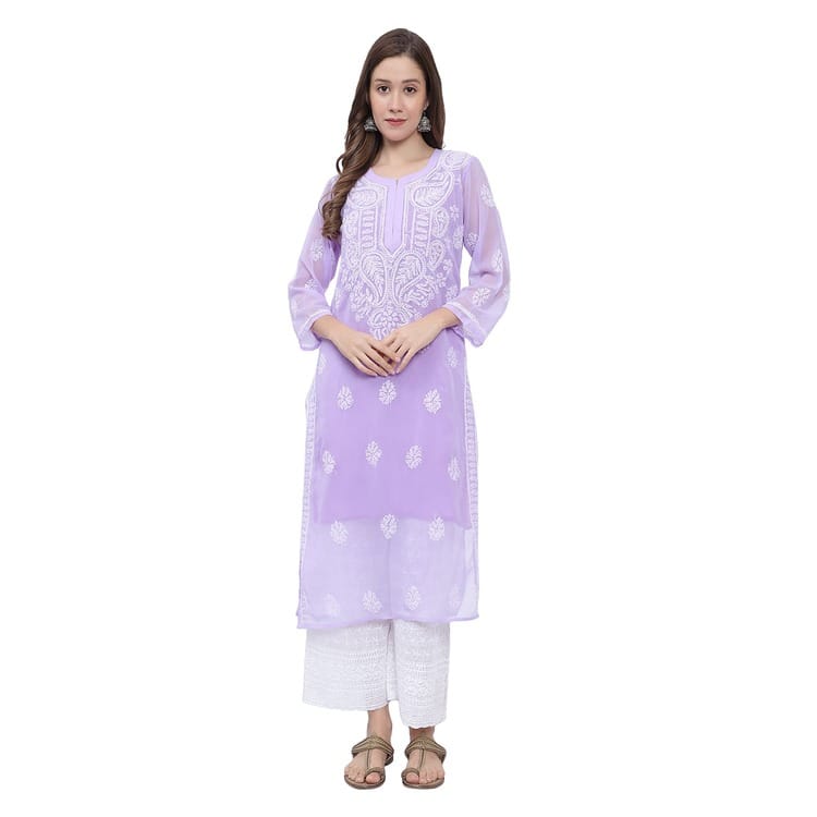 MRS RIGHT CHIKANKARI PURPLE GEORGETTE KURTI