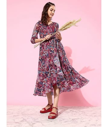 Miss Chase Women Chiffon Printed Wrap Dress ( Multi Color )