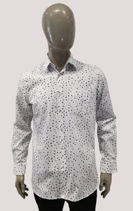 Vanheusen Men Floral Printed spread Collar Regular Fit Full Sleeve White Shirt-VHSFCCUBI14537 / White / 42