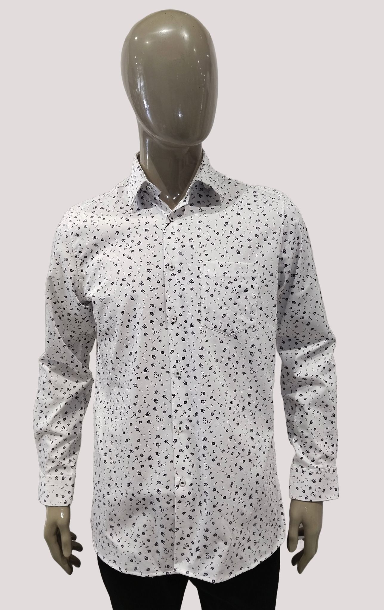 Vanheusen Men Floral Printed spread Collar Regular Fit Full Sleeve White Shirt-VHSFCCUBI14537 / White / 42