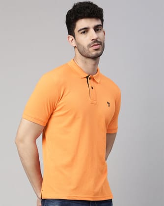 Orange Solid Polo T-shirt-S