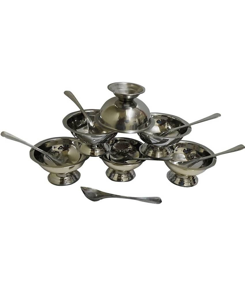 Dynore Stainless Steel 6 Ice Cream Cups With 6 Ice Cream Spoons - Set Of 12