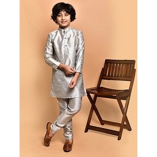 PrintCultr Boys Festive & Party Kurta and Pyjama Set (Silver)