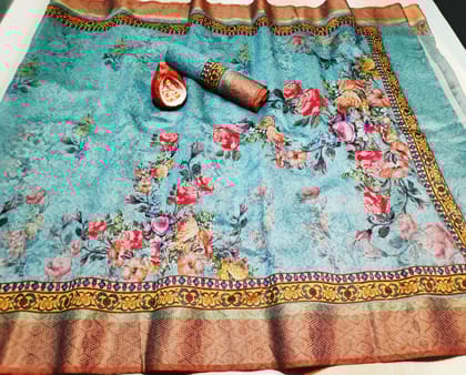 COLORFUL ITALIAN BINDI SILK DIGITAL PRINTED SAREE 1602