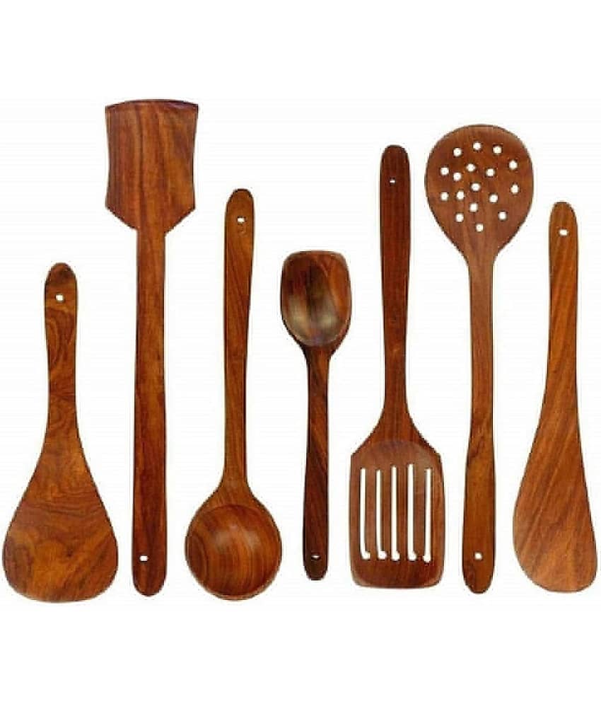 erum - Brown Wood Mixing Spatula ( Pack of 7 )