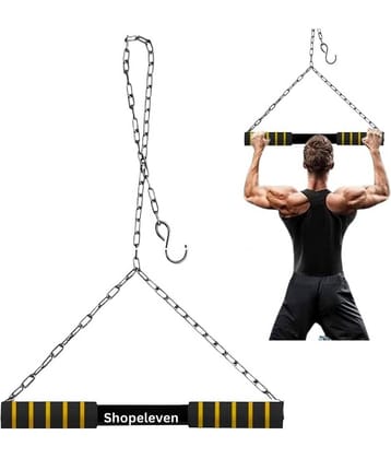 Shopeleven Heavy Duty Chin-Up Bar for Home Workout | Adjustable Hanging Rod with 120kg Capacity | Kids & Adults Height Growth Monkey Bar with Chain | Anti-Skid Grip Home Gym Equipment(Yellow)