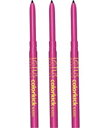 Lotus Makeup Colorkick Kajal Black Water proof 0.28g (Pack of 3)