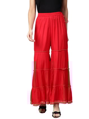 Womens Casual Solid Rayon Sharara Size L (Red)