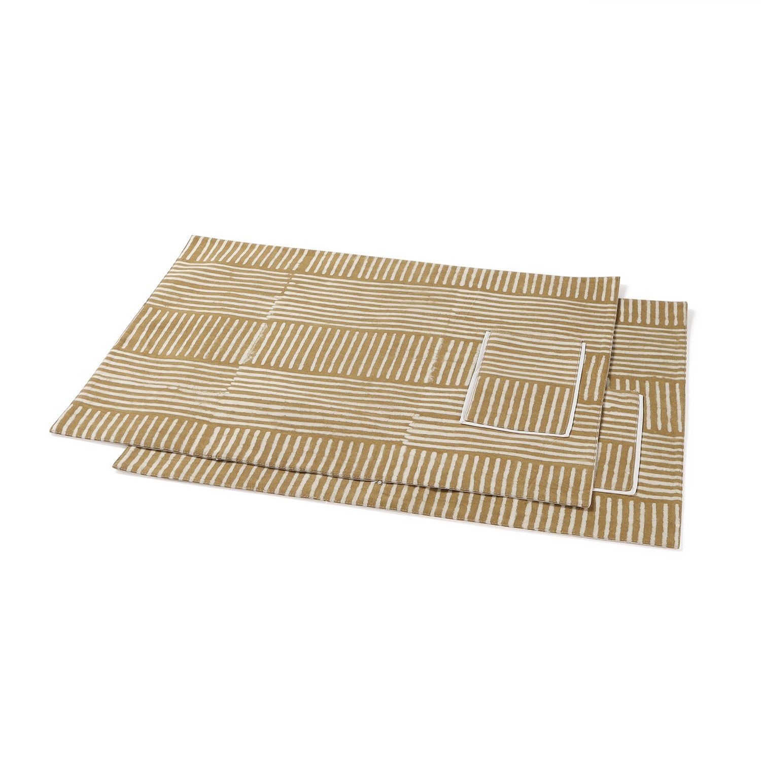 Dabu Table Mat in Muddy Green Stripes - 14x18"-14 Inches x 18 Inches / Muddy Green / 100% Cotton